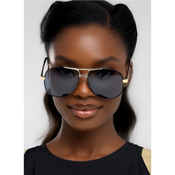 Polarized Sunglasses Gold Trim Black Lenses Driving Glasses Hip Hop 2026 Women - Picture 8 of 11